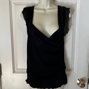 Spiegal size XL black semi sheer mesh double V-neck top on or off shoulder NWOT